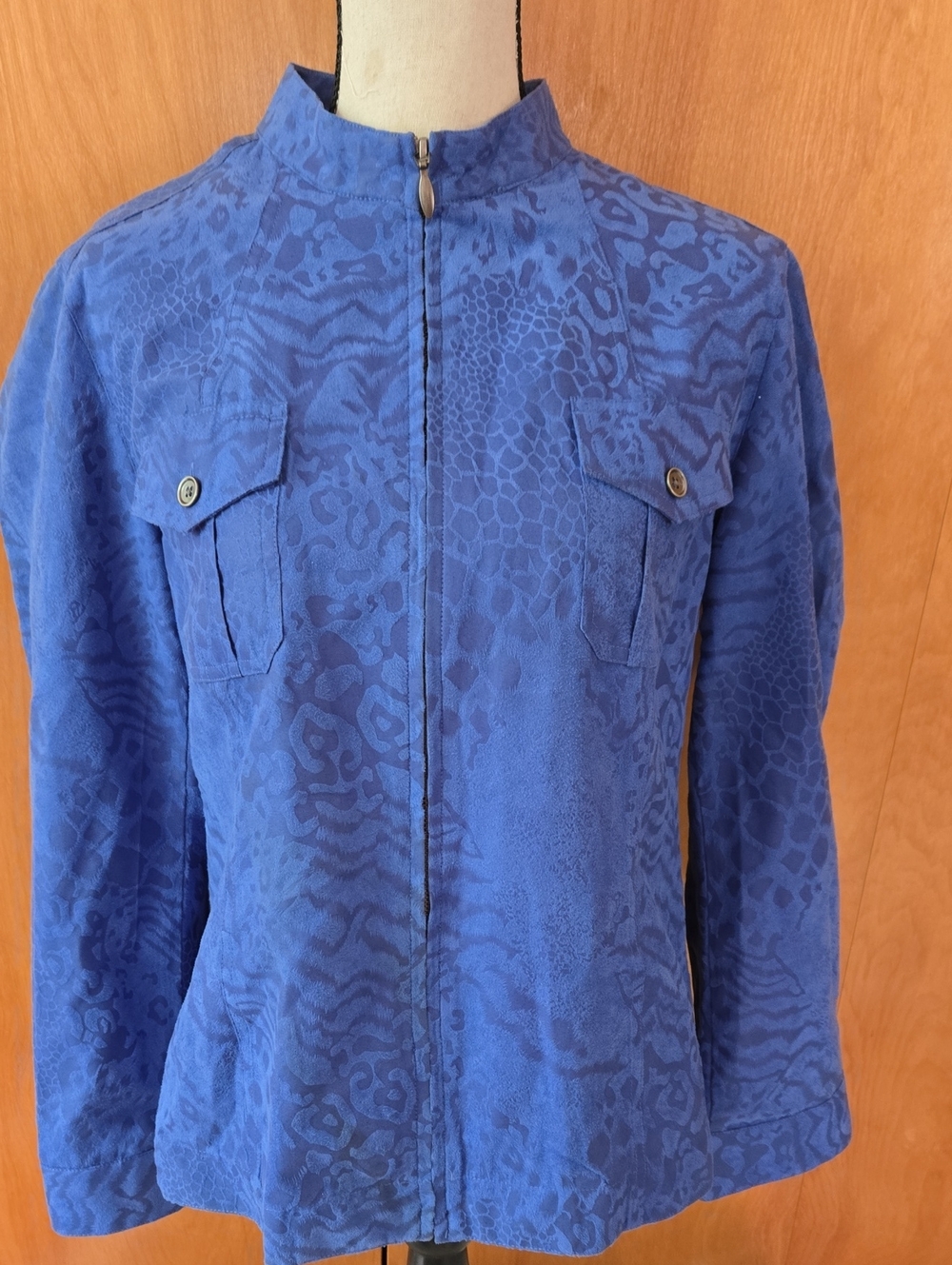 Chico's Royal Blue Patterned Zip Jacket